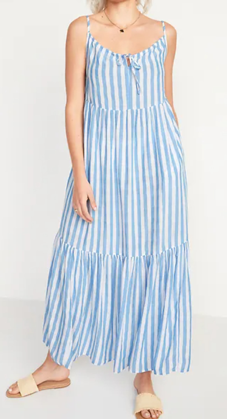 Old Navy blue and white striped maxi dress Size Small Coastal Nautical Summer